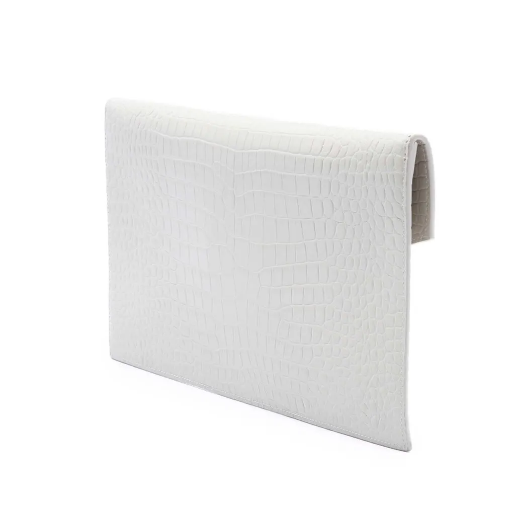 Saint Laurent Croc Embossed Leather Uptown Pouch White Leather Very good - Back View