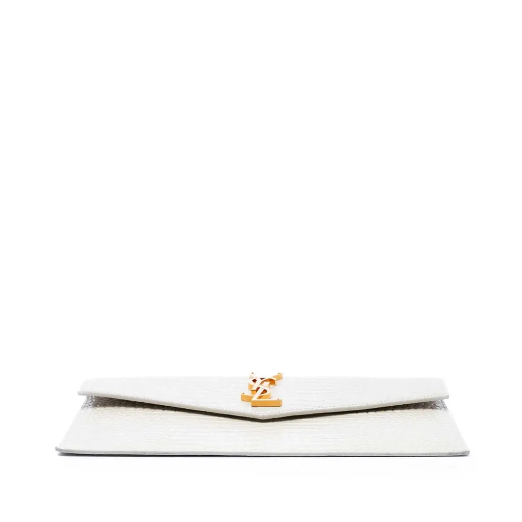 Saint Laurent Croc Embossed Leather Uptown Pouch White Leather Very good - Inside View