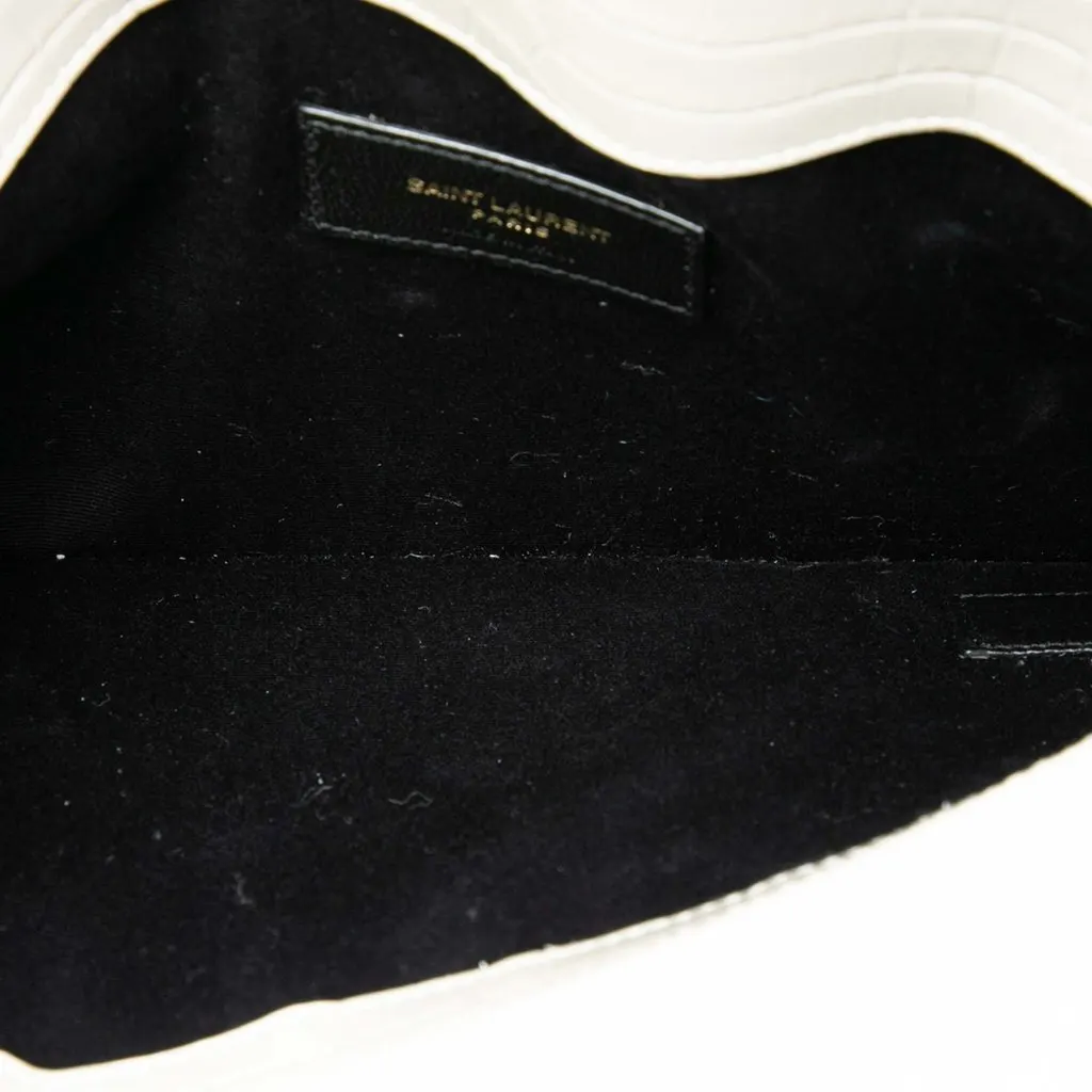 Saint Laurent Croc Embossed Leather Uptown Pouch White Leather Very good - Model View