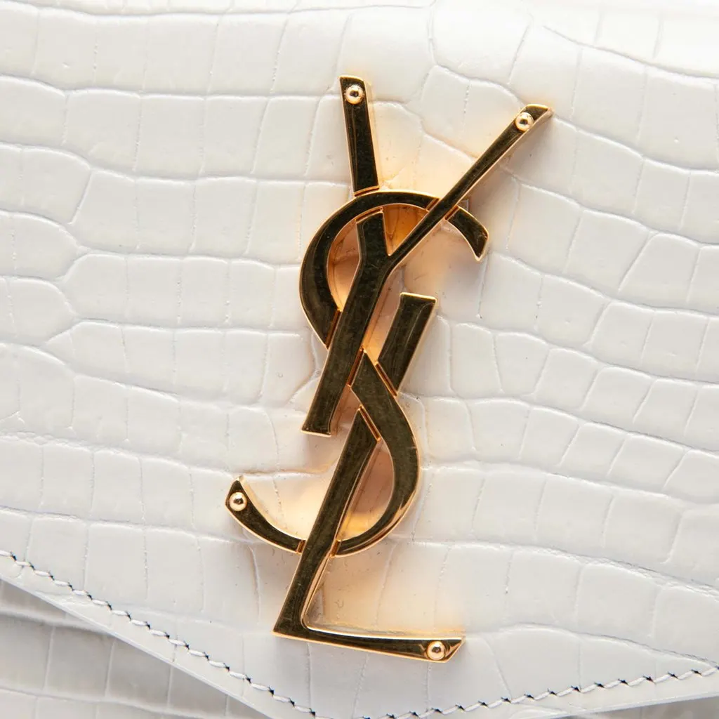 Saint Laurent Croc Embossed Leather Uptown Pouch White Leather Very good - Box View