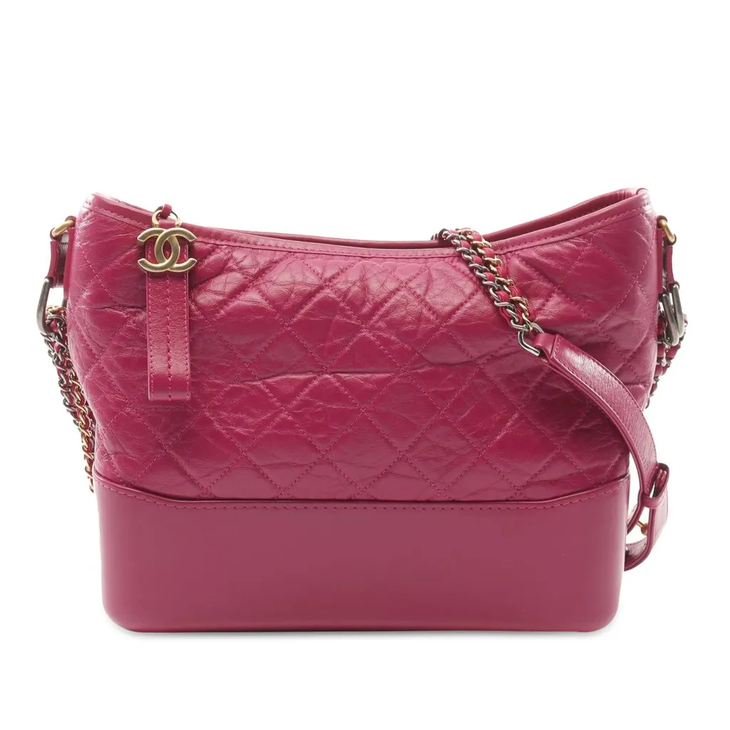Chanel Medium Aged Calfskin Gabrielle Crossbody Pink Leather Good - Front View