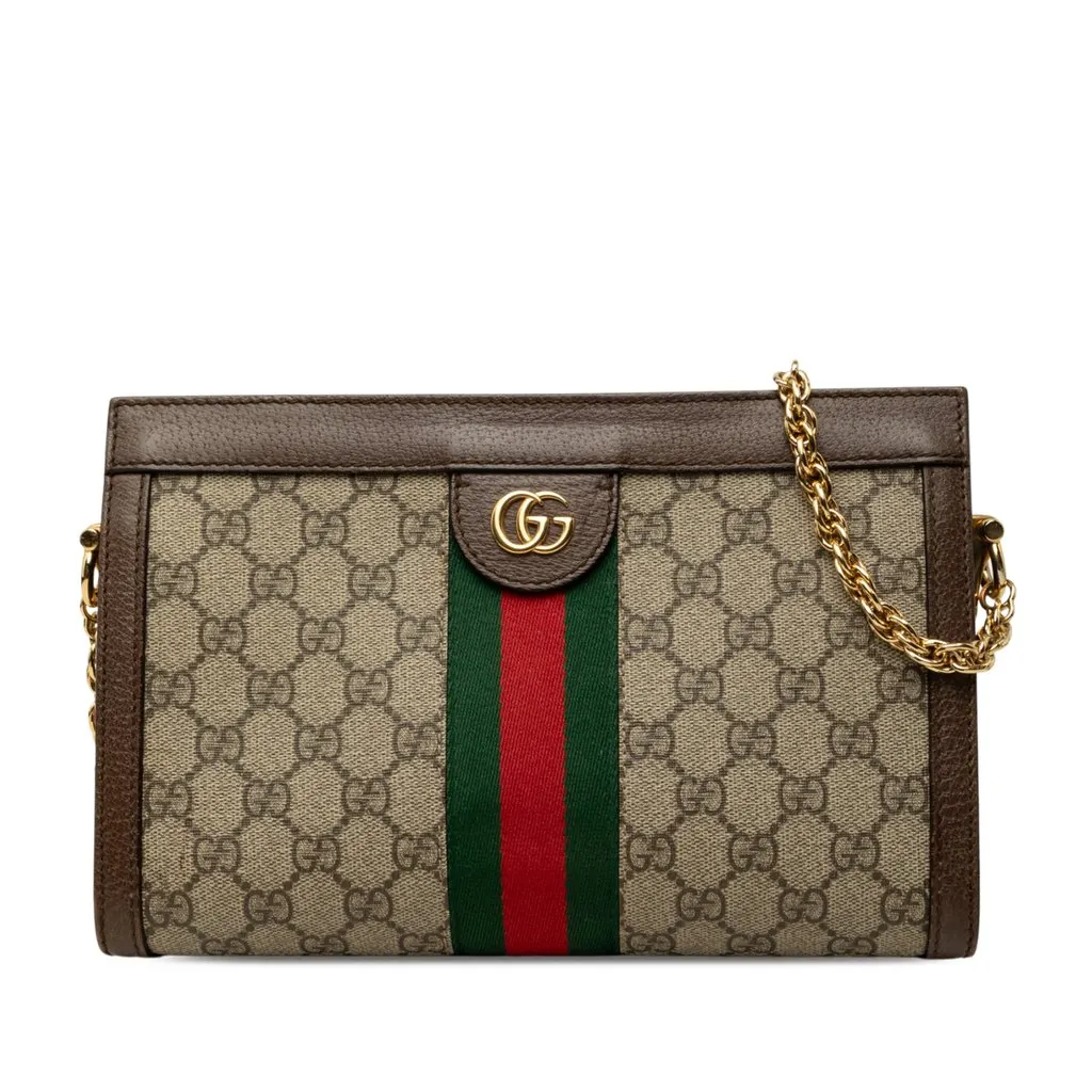 Gucci Small GG Supreme Web Ophidia Chain Crossbody Beige Canvas Very good - Front View