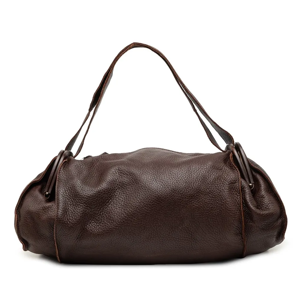 Bottega Veneta Leather Side Pocket Shoulder Bag Brown Leather Good - Front View