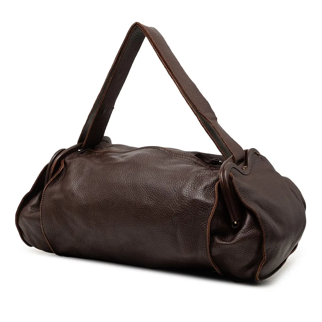 Bottega Veneta Leather Side Pocket Shoulder Bag Brown Leather Good - Back View