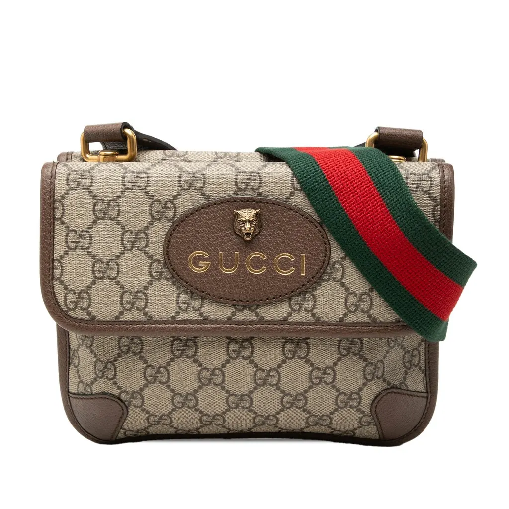 Gucci Small GG Supreme Web Neo Vintage Double Flap Messenger Bag Beige Very good - Front View