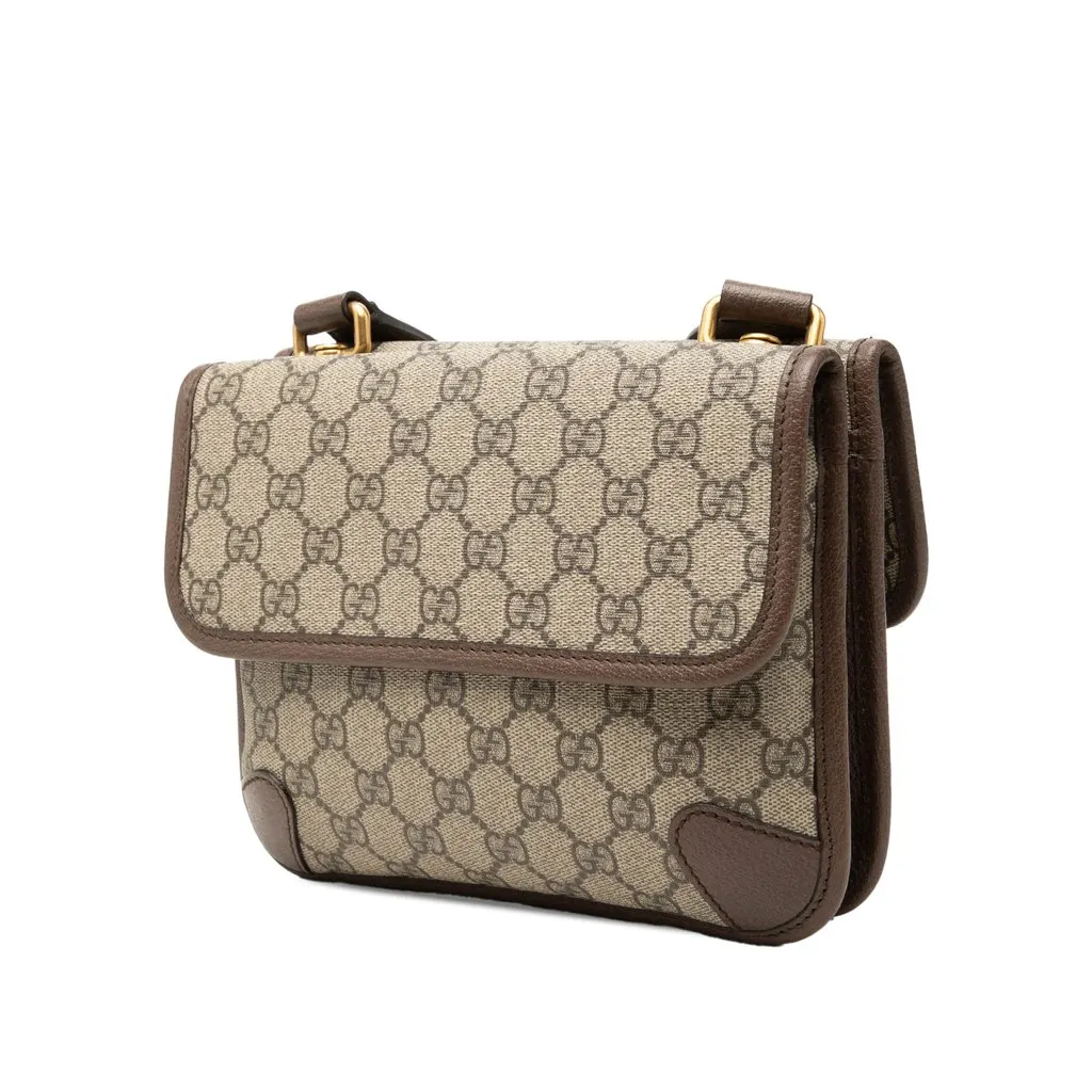 Gucci Small GG Supreme Web Neo Vintage Double Flap Messenger Bag Beige Very good - Back View
