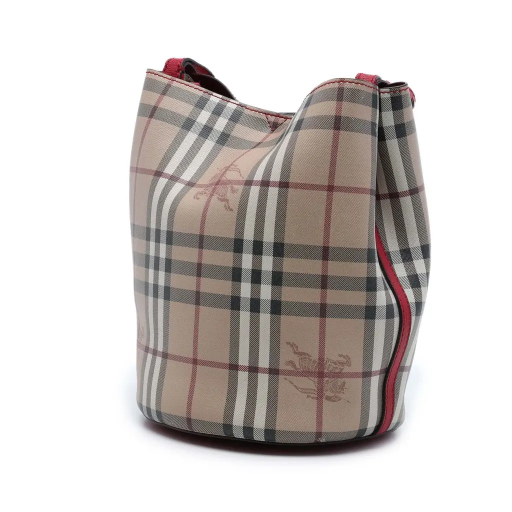 Burberry Haymarket Check Coated Canvas Lorne Bucket Bag Beige Canvas Very good - Back View