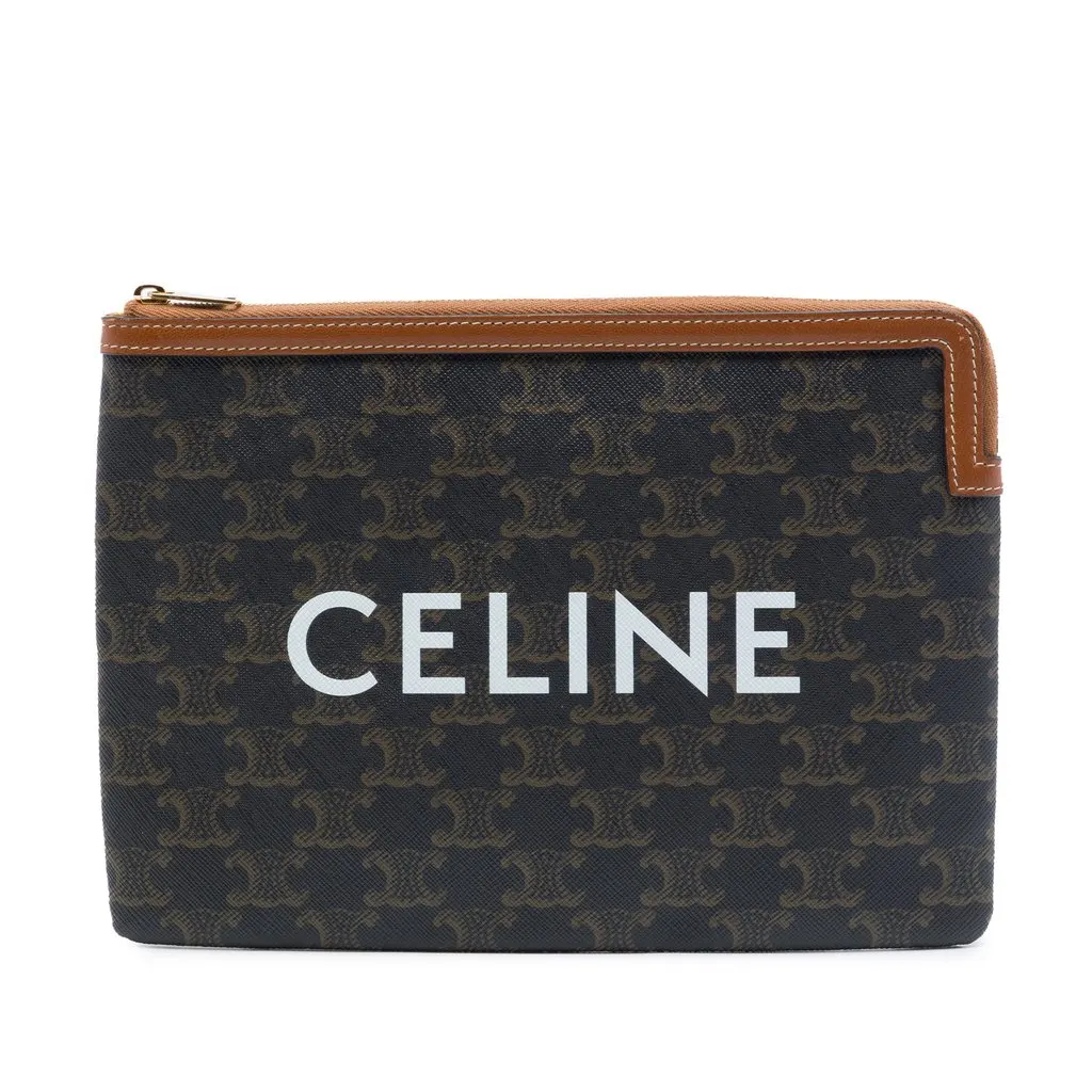 Celine Small Triomphe Coated Canvas Clutch Brown Canvas Very good - Front View