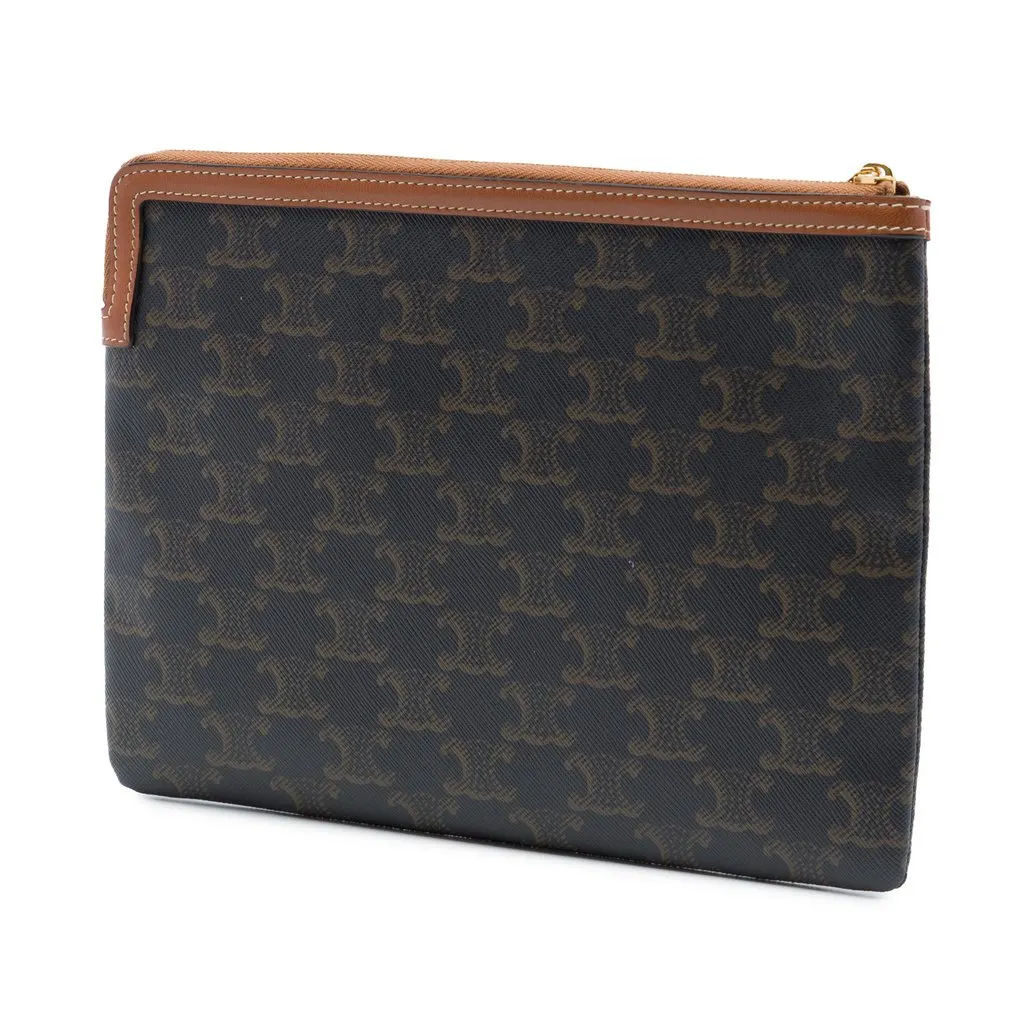 Celine Small Triomphe Coated Canvas Clutch Brown Canvas Very good - Back View