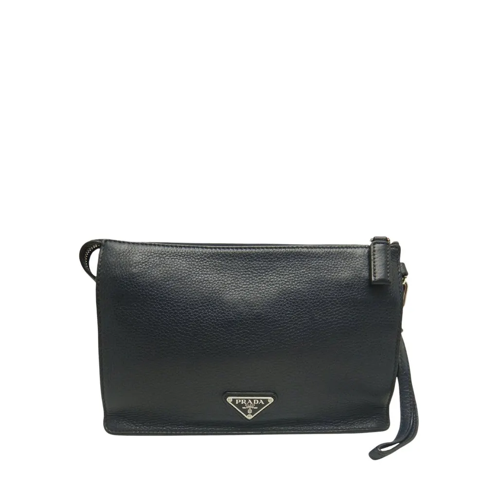 Prada Vitello City Wristlet Clutch Blue Leather Very good - Front View