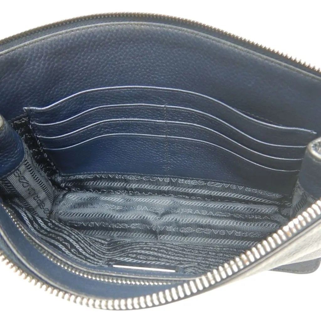Prada Vitello City Wristlet Clutch Blue Leather Very good - Model View