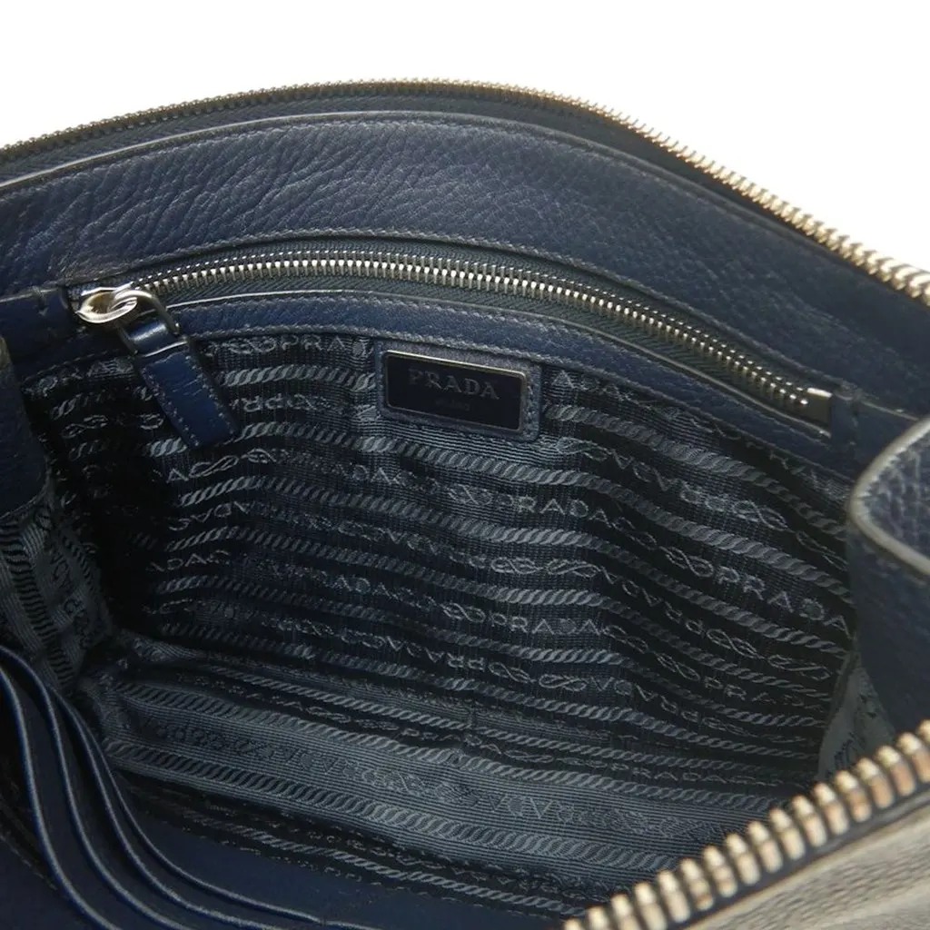 Prada Vitello City Wristlet Clutch Blue Leather Very good - Box View