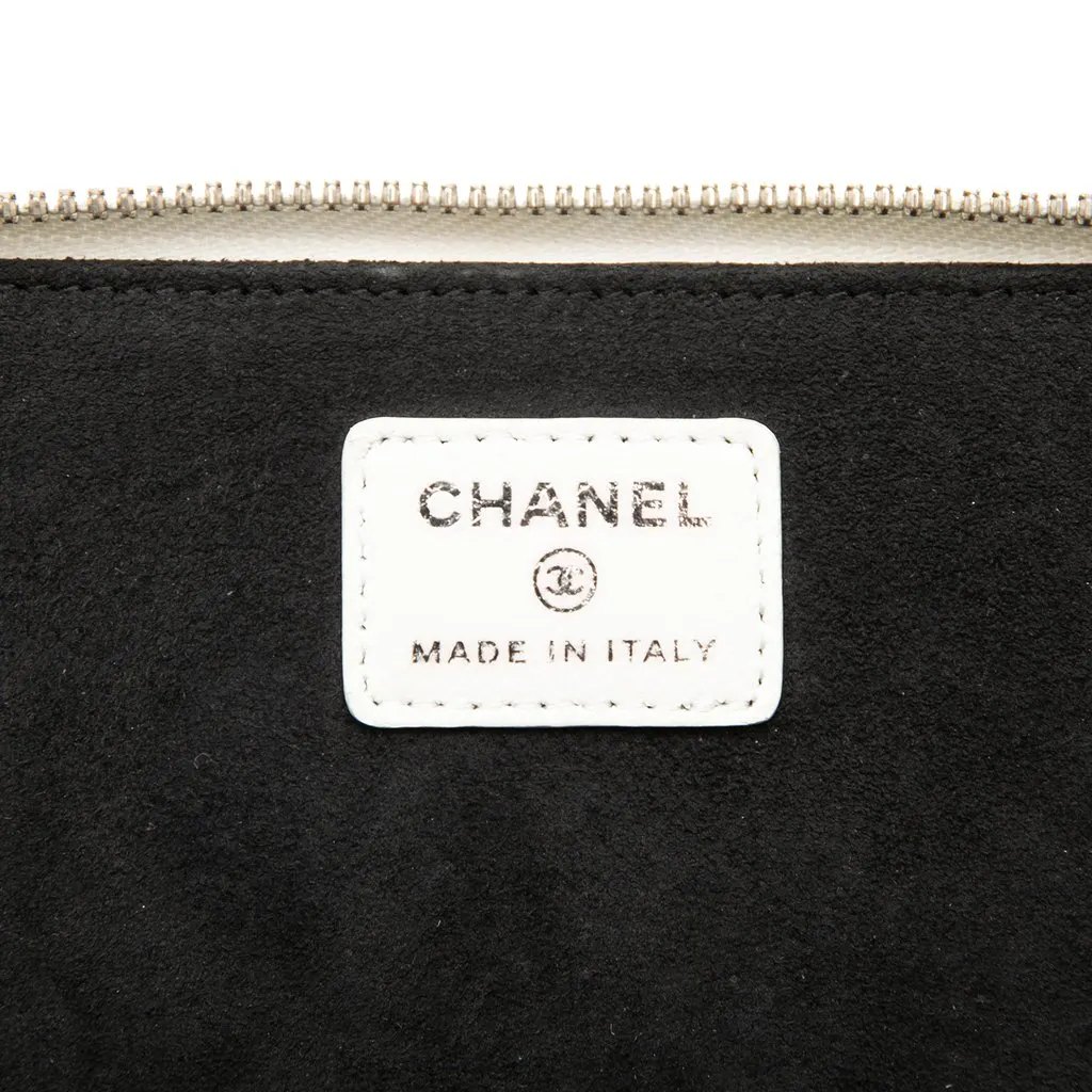 Chanel Large Quilted Lambskin Top Handle Jewelry Box With Chain White Leather Very good - Box View