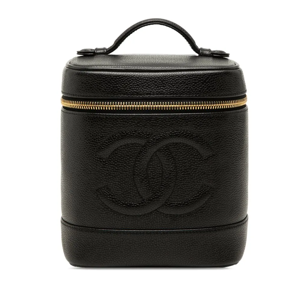 Chanel CC Caviar Vanity Case Black Leather Very good - Front View