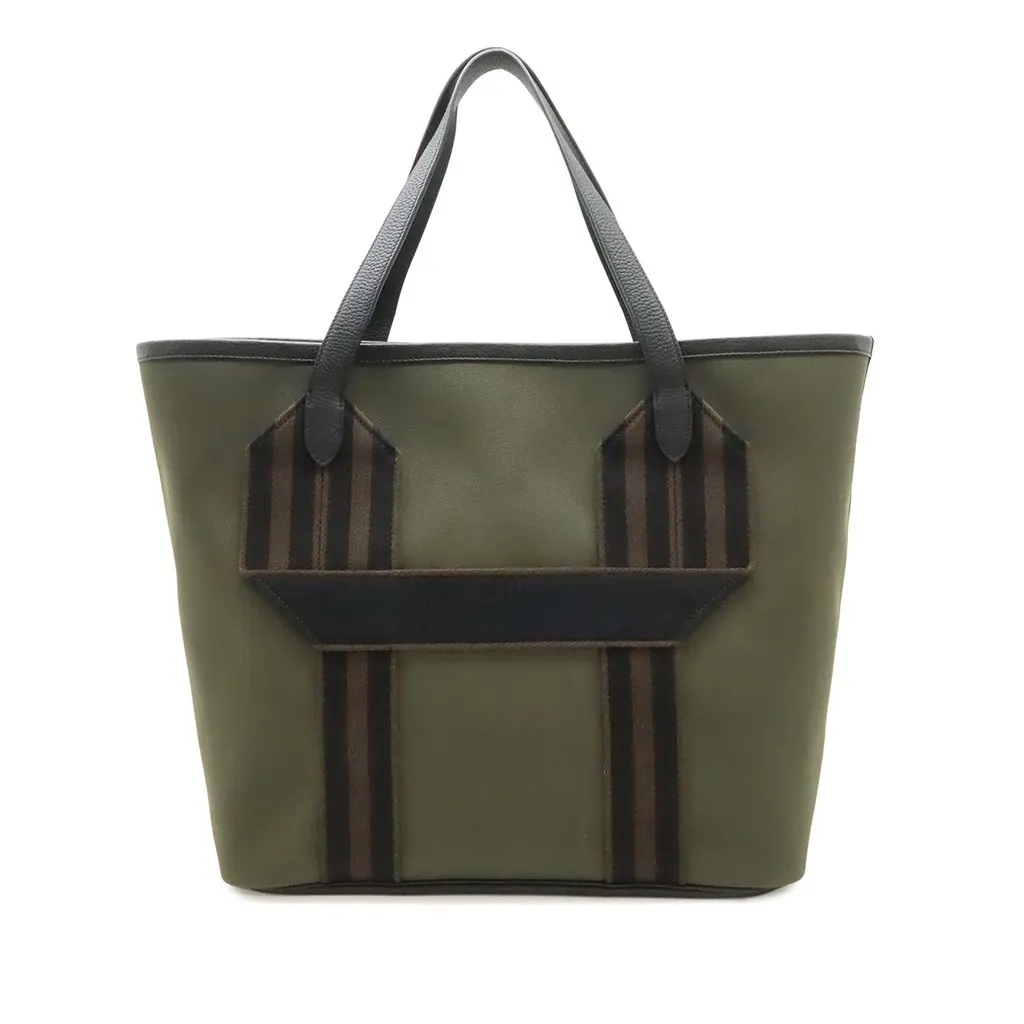 Hermès Toile Militaire and Clemence Pursangle Tote Green Very good - Front View