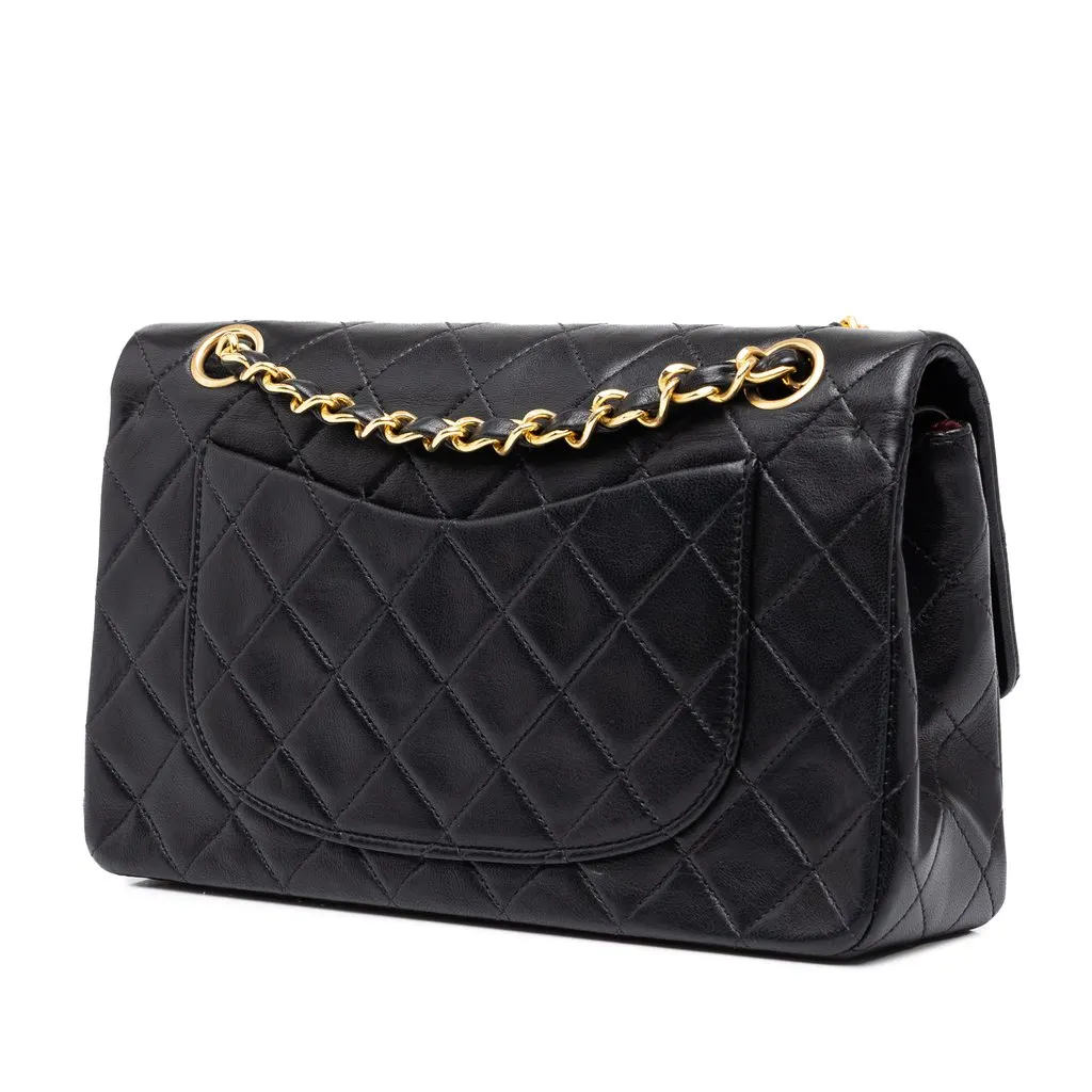 Chanel Small Classic Lambskin Double Flap Black Leather Good - Back View