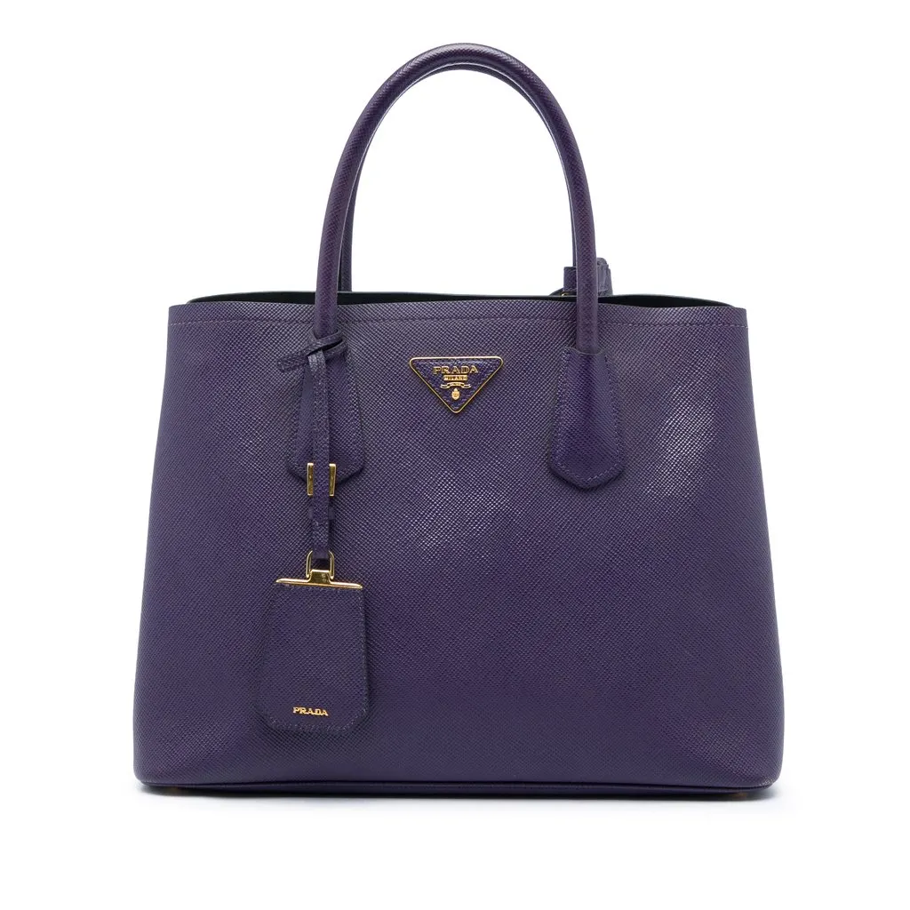 Prada Medium Saffiano Cuir Double Satchel Purple Leather Very good - Front View