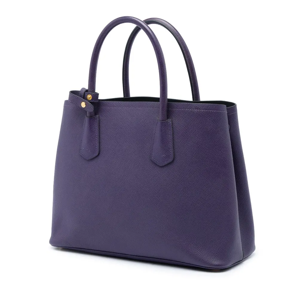 Prada Medium Saffiano Cuir Double Satchel Purple Leather Very good - Back View