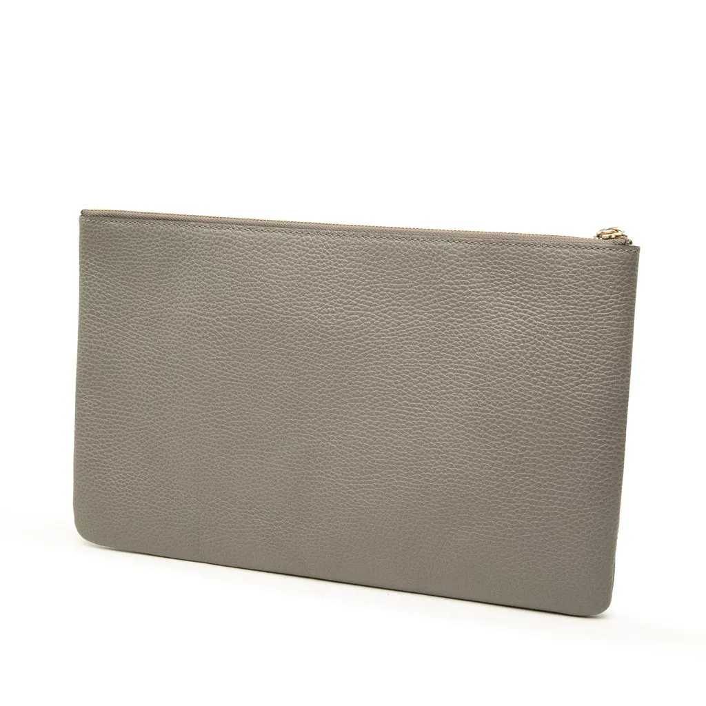 Gucci Calfskin Bamboo Tassel Clutch Grey Leather Very good - Back View