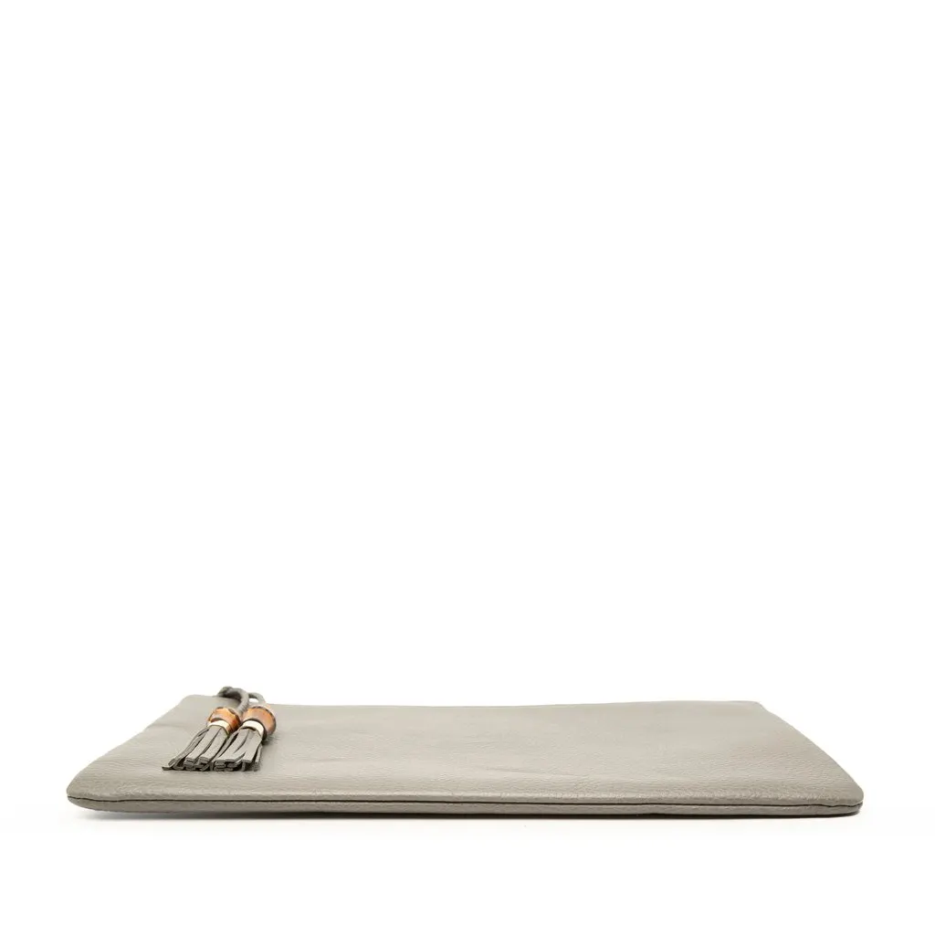 Gucci Calfskin Bamboo Tassel Clutch Grey Leather Very good - Inside View