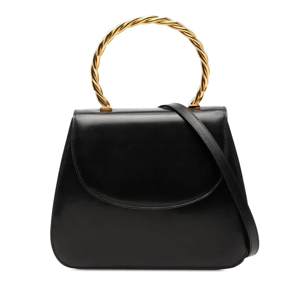 Salvatore Ferragamo Calfskin Metal Top Handle Bag Black Leather Very good - Front View