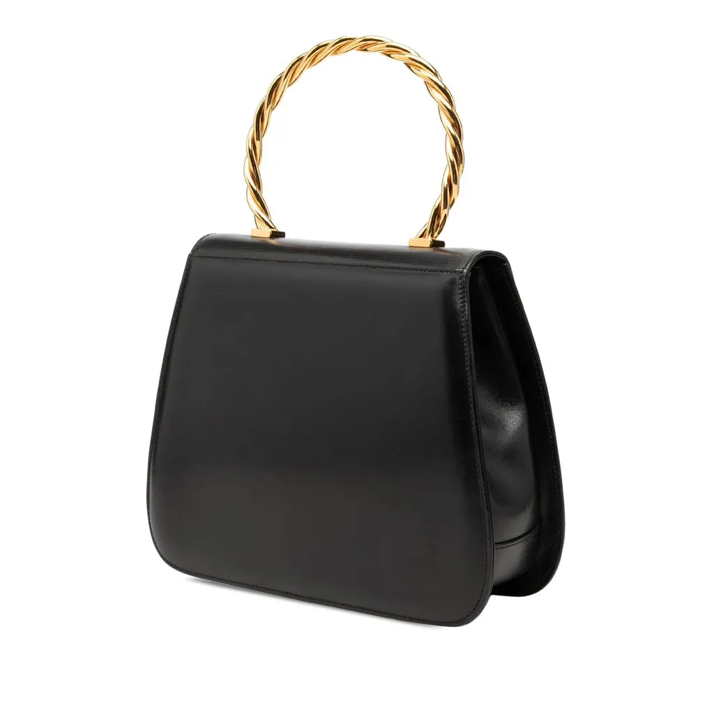 Salvatore Ferragamo Calfskin Metal Top Handle Bag Black Leather Very good - Back View