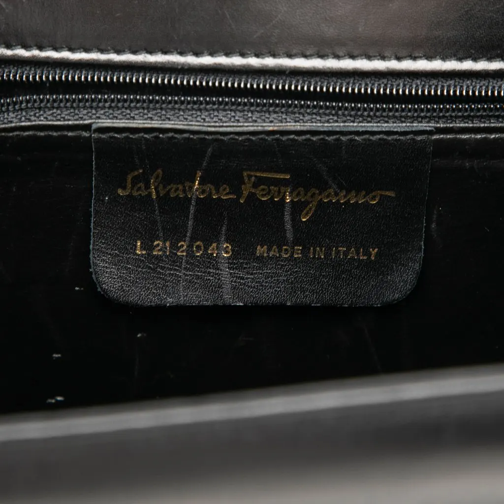 Salvatore Ferragamo Calfskin Metal Top Handle Bag Black Leather Very good - Box View