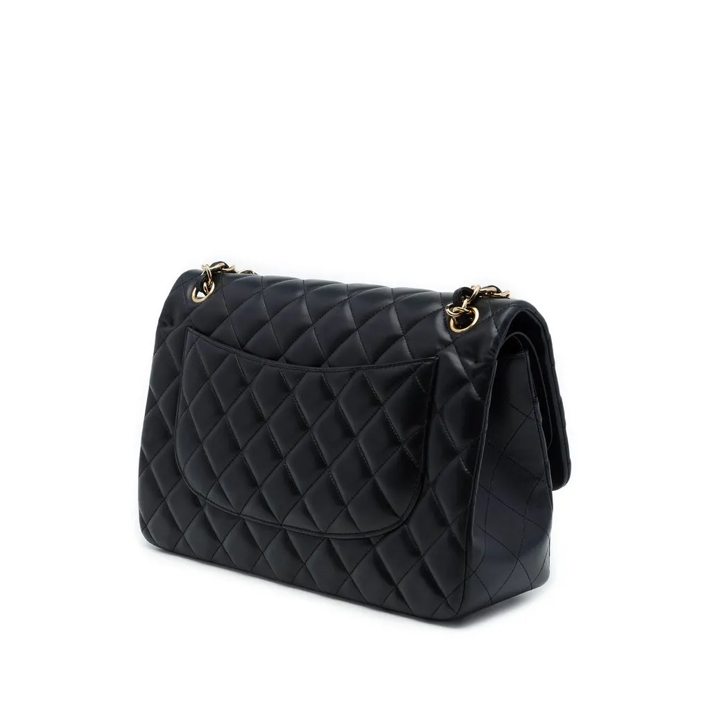 Chanel Jumbo Classic Lambskin Double Flap Black Leather Very good - Back View
