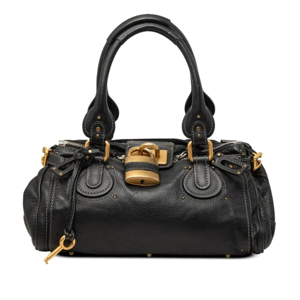 Chloé Leather Paddington Handbag Black Leather Good - Front View