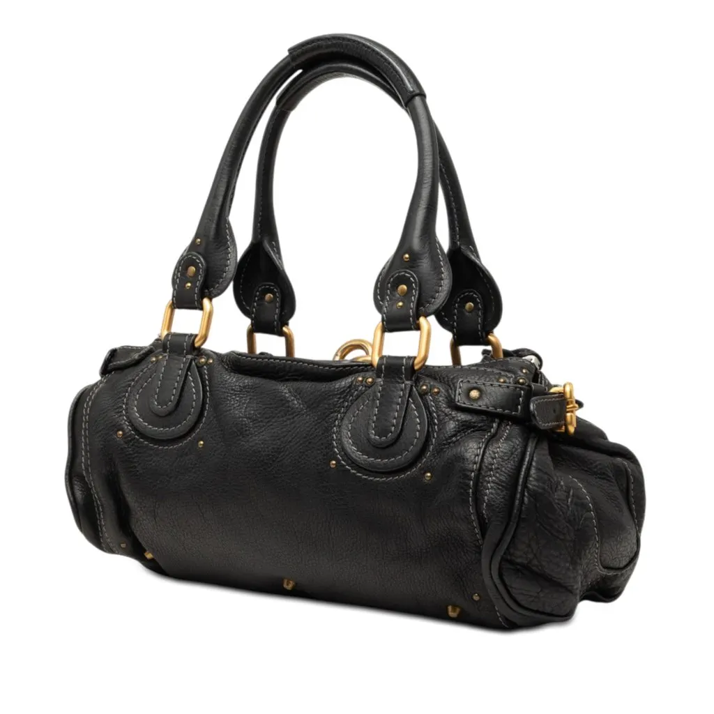 Chloé Leather Paddington Handbag Black Leather Good - Back View