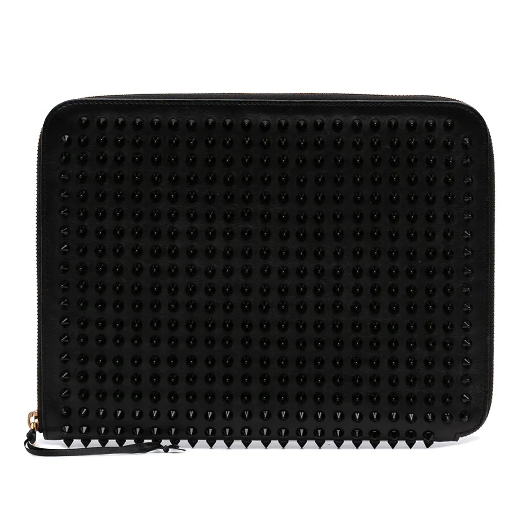 Christian Louboutin Calfskin Spike Ipad Case Black Leather Very good - Front View