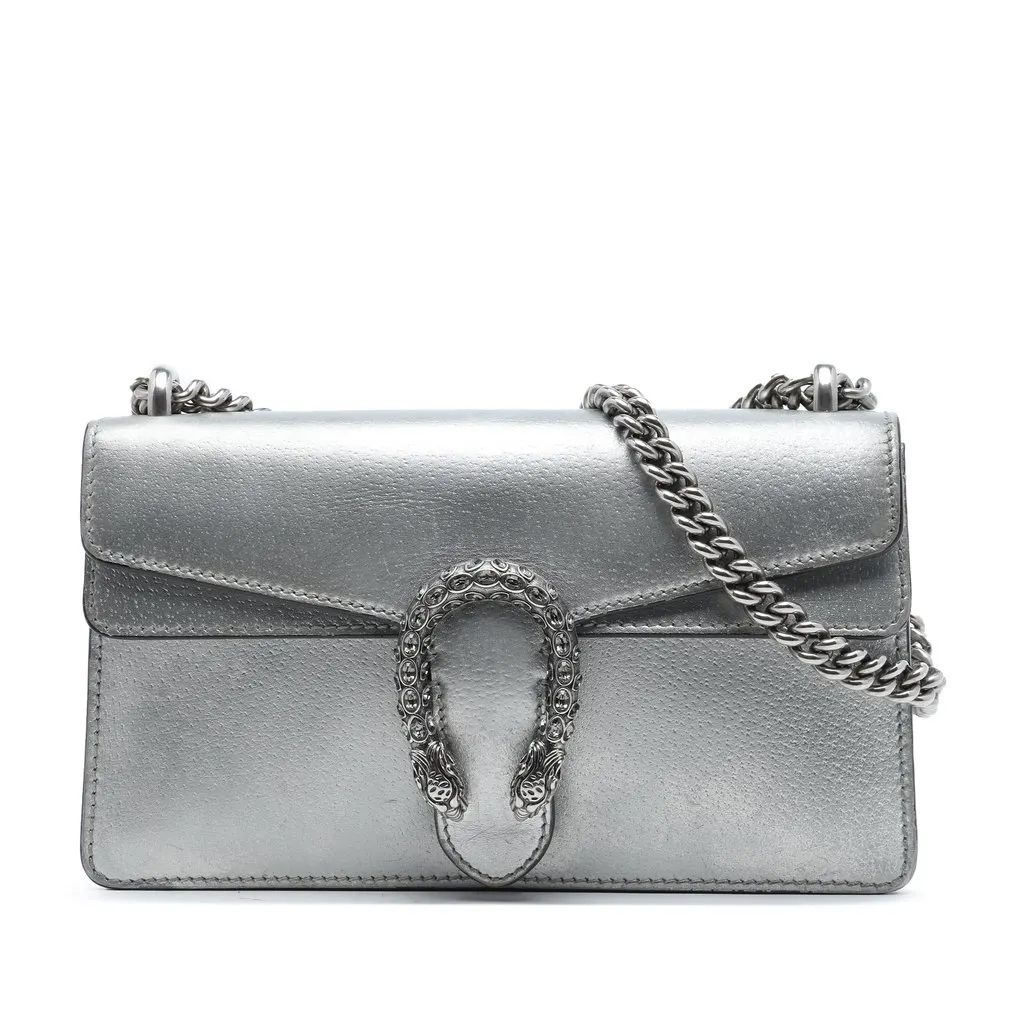 Gucci Medium Calfskin Dionysus Crossbody Silver Leather Good - Front View