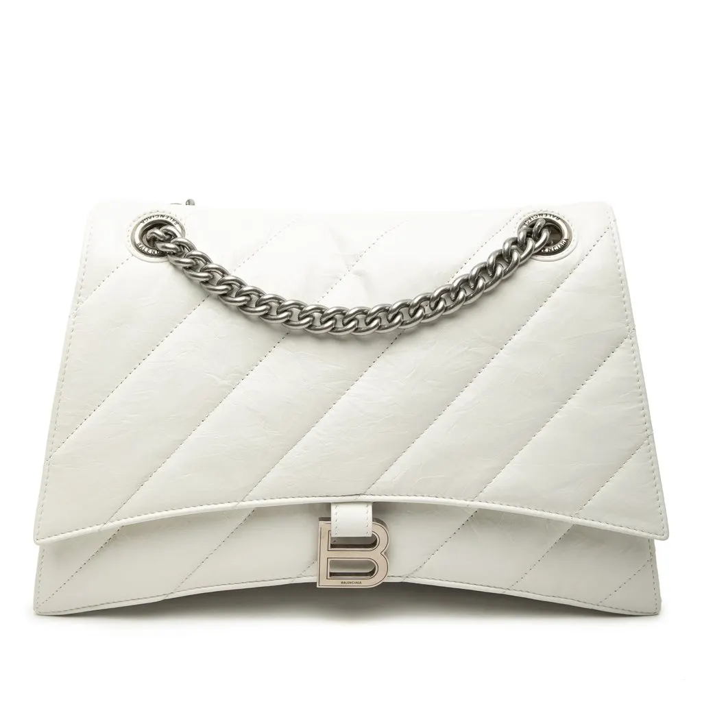 Balenciaga Medium Crushed Calfskin Chain Shoulder Bag White Leather Very good - Front View