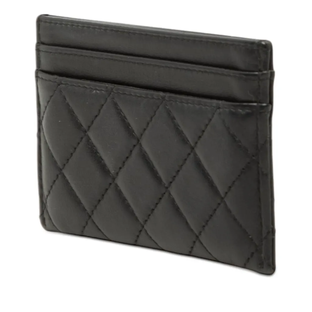 Chanel Quilted Lambskin Boy Card Holder Black Leather Very good - Back View