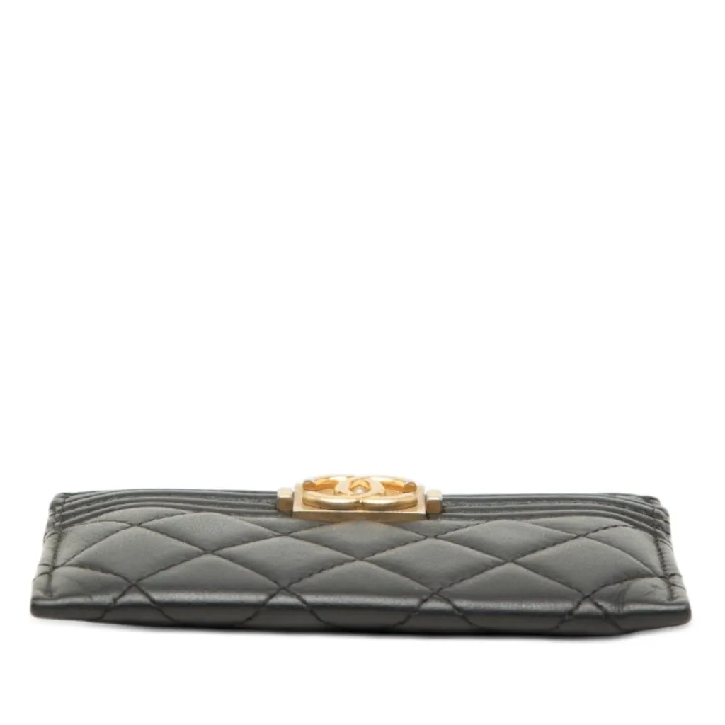 Chanel Quilted Lambskin Boy Card Holder Black Leather Very good - Inside View
