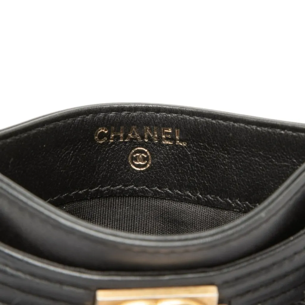 Chanel Quilted Lambskin Boy Card Holder Black Leather Very good - Box View