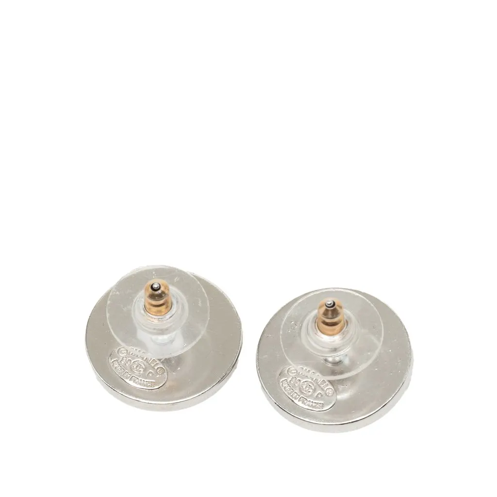 Chanel CC Silver Plated Button Push Back Earrings Silver Metal Very good - Back View