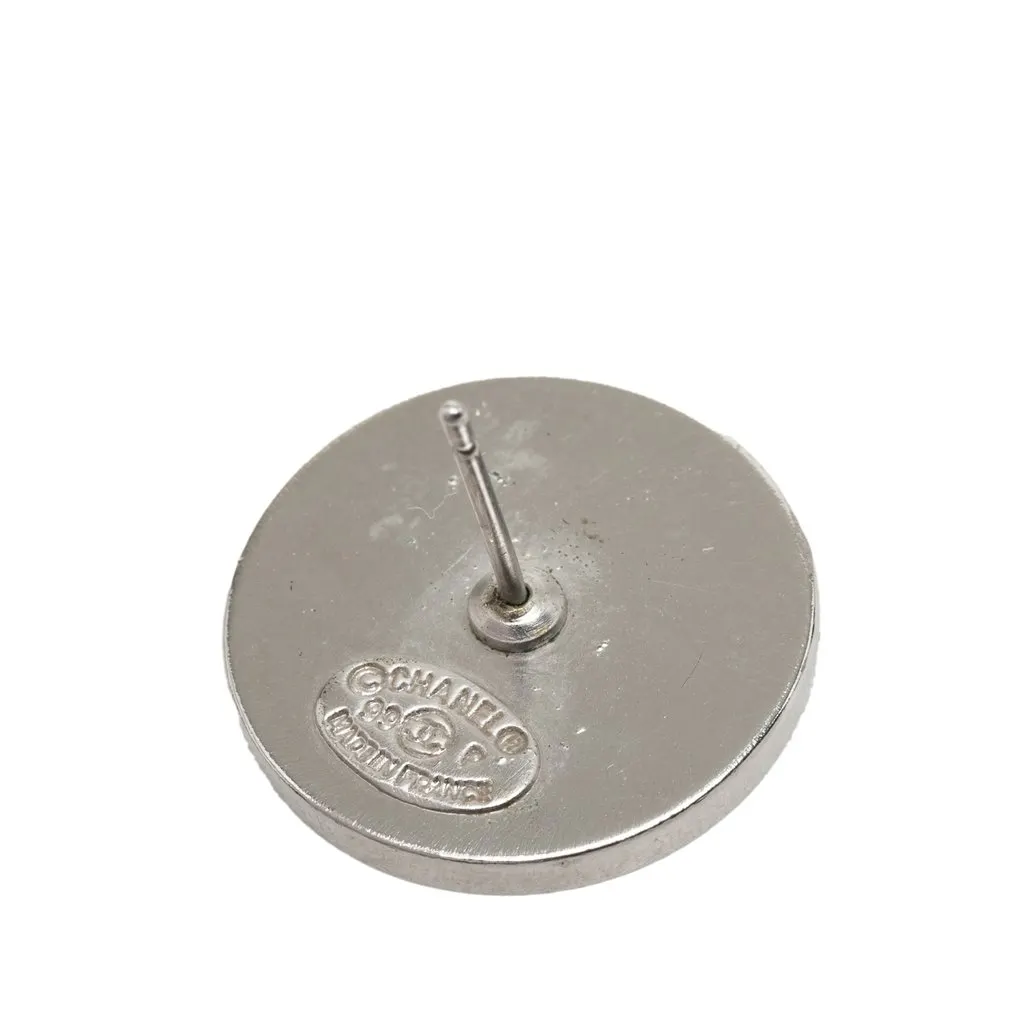 Chanel CC Silver Plated Button Push Back Earrings Silver Metal Very good - Inside View