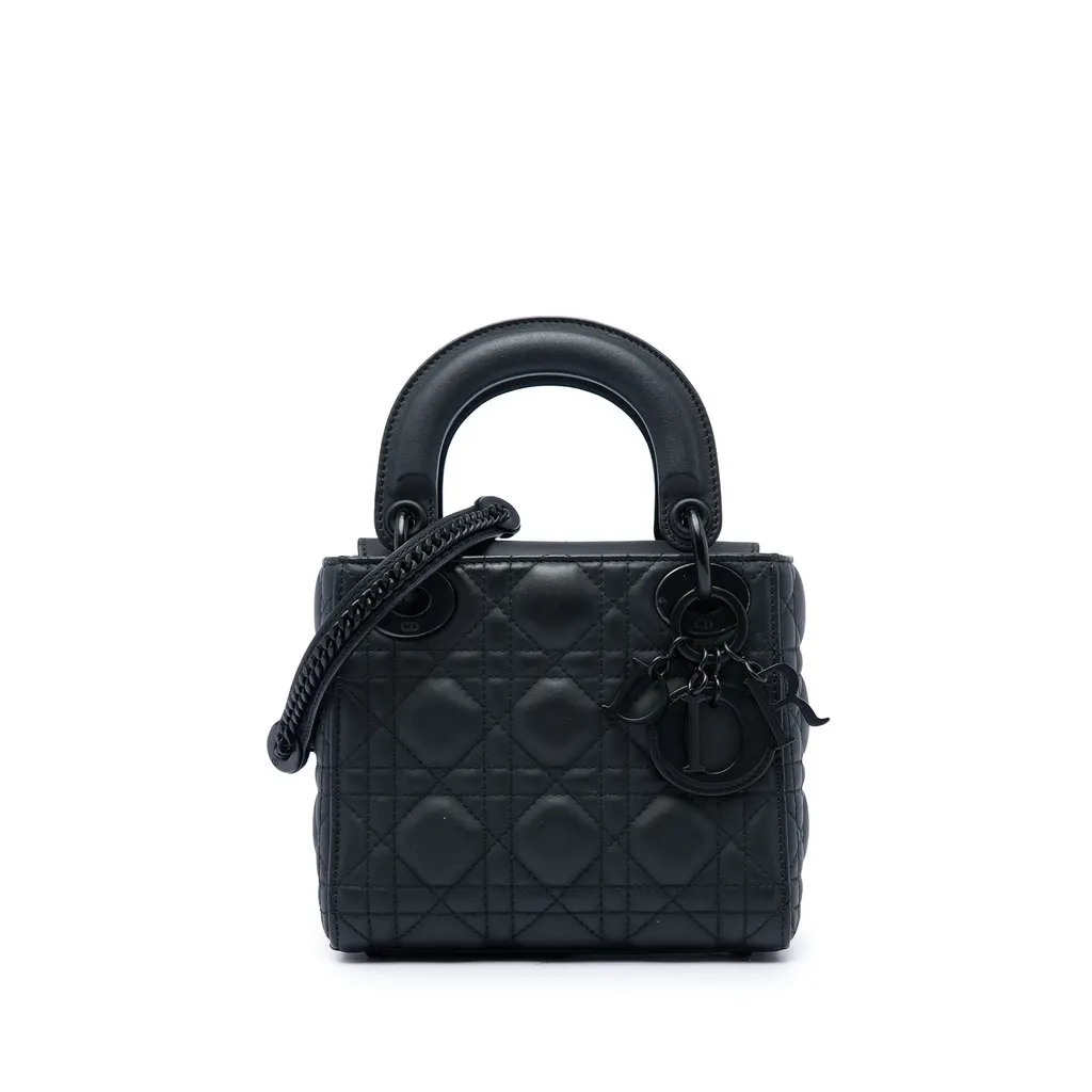 Dior Mini Ultra Matte Calfskin Cannage Lady Dior Black Leather Very good - Front View