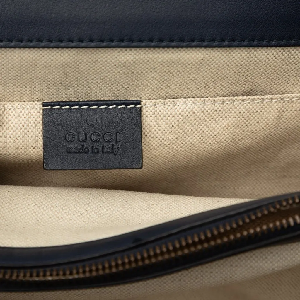 Gucci Medium Calfskin Bamboo Dionysus Web Satchel Blue Leather Very good - Box View