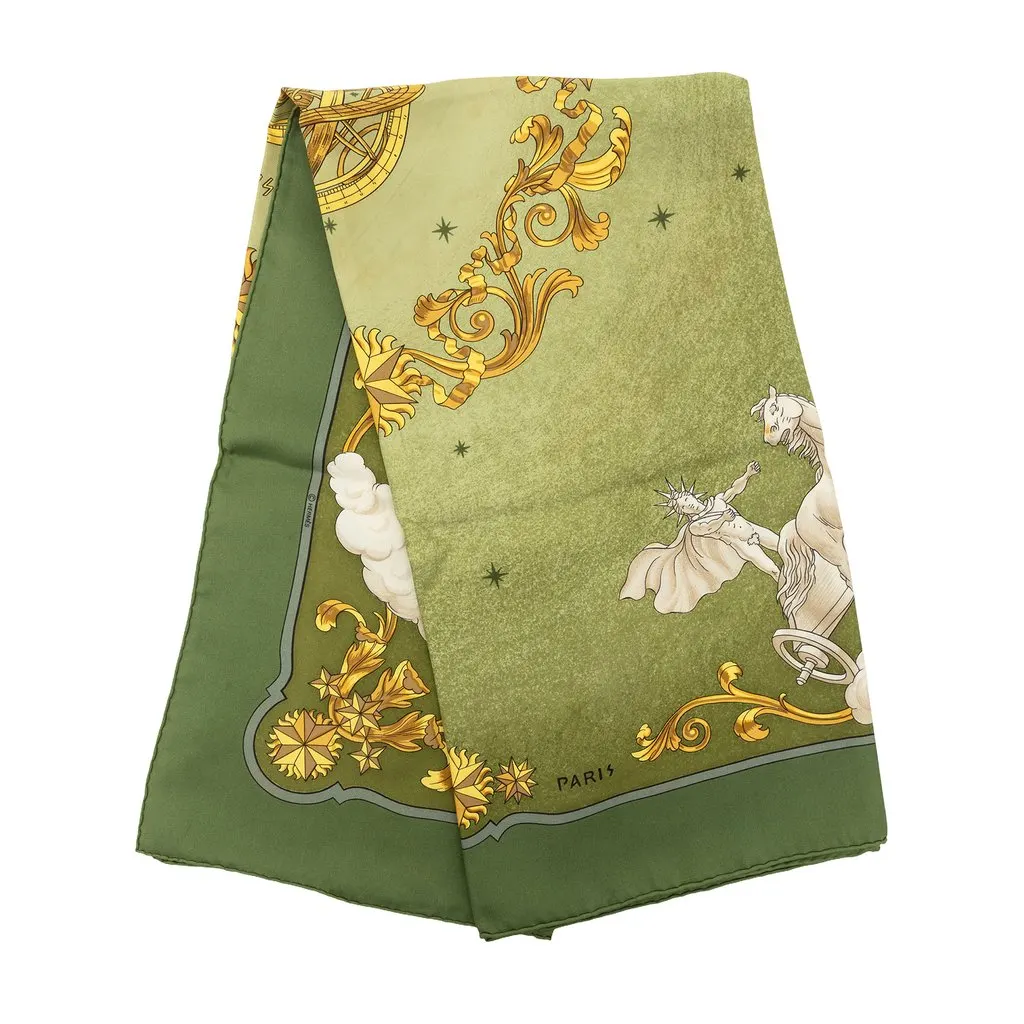 Hermès Cosmos Silk Scarf 90 Green Silk Very good - Front View
