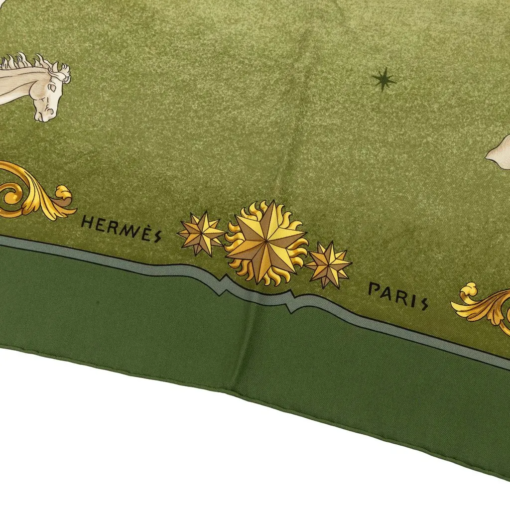 Hermès Cosmos Silk Scarf 90 Green Silk Very good - Back View