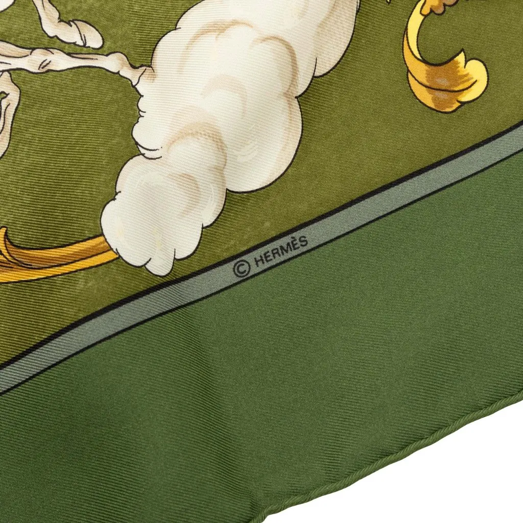 Hermès Cosmos Silk Scarf 90 Green Silk Very good - Inside View