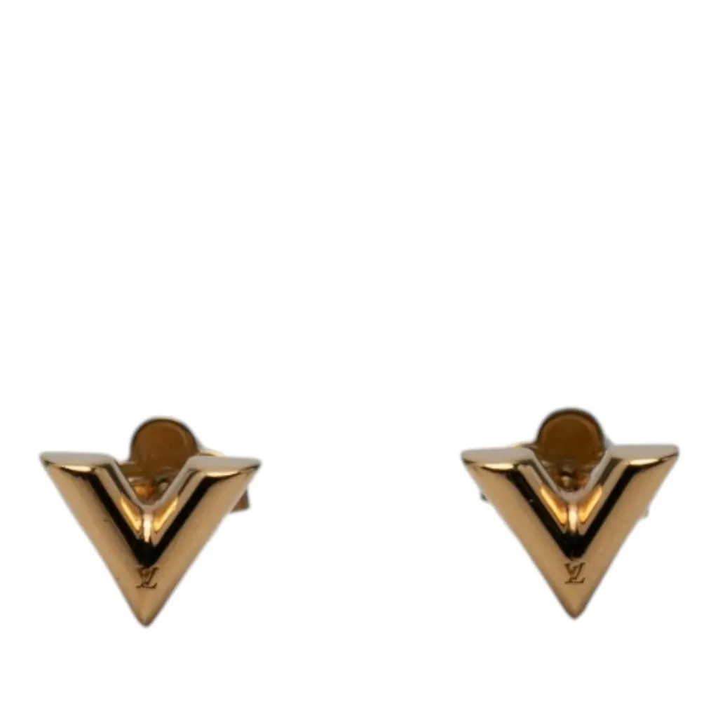 Louis Vuitton Gold Plated Essential V Stud Earrings Gold Metal Very good - Front View