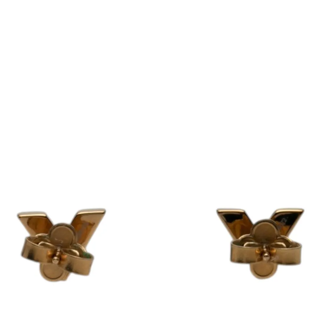 Louis Vuitton Gold Plated Essential V Stud Earrings Gold Metal Very good - Back View