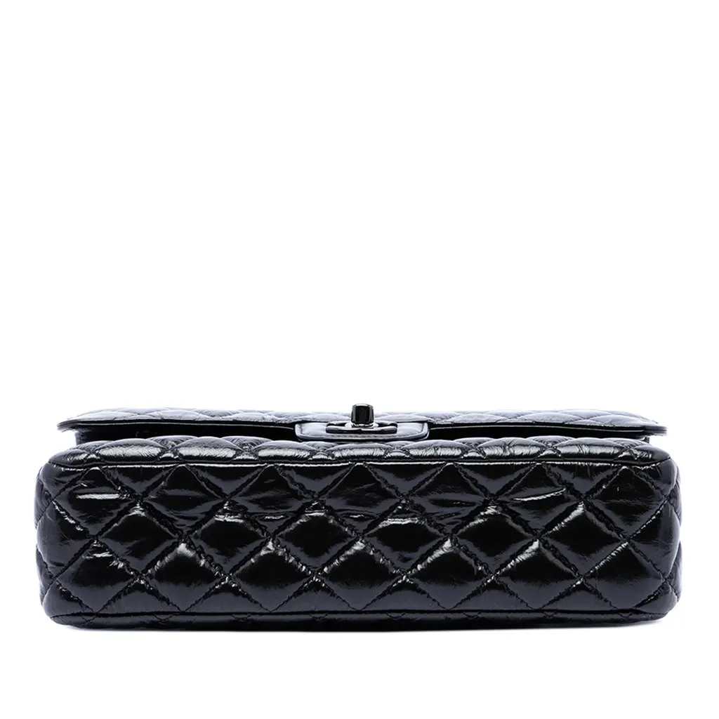 Chanel Medium Classic Shiny Crumpled Calfskin So Black Double Flap Black Leather Very good - Inside View