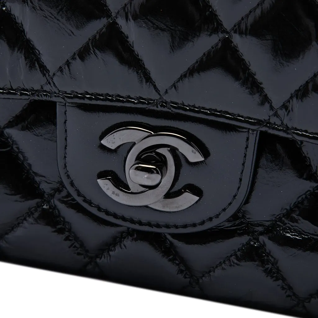 Chanel Medium Classic Shiny Crumpled Calfskin So Black Double Flap Black Leather Very good - Box View