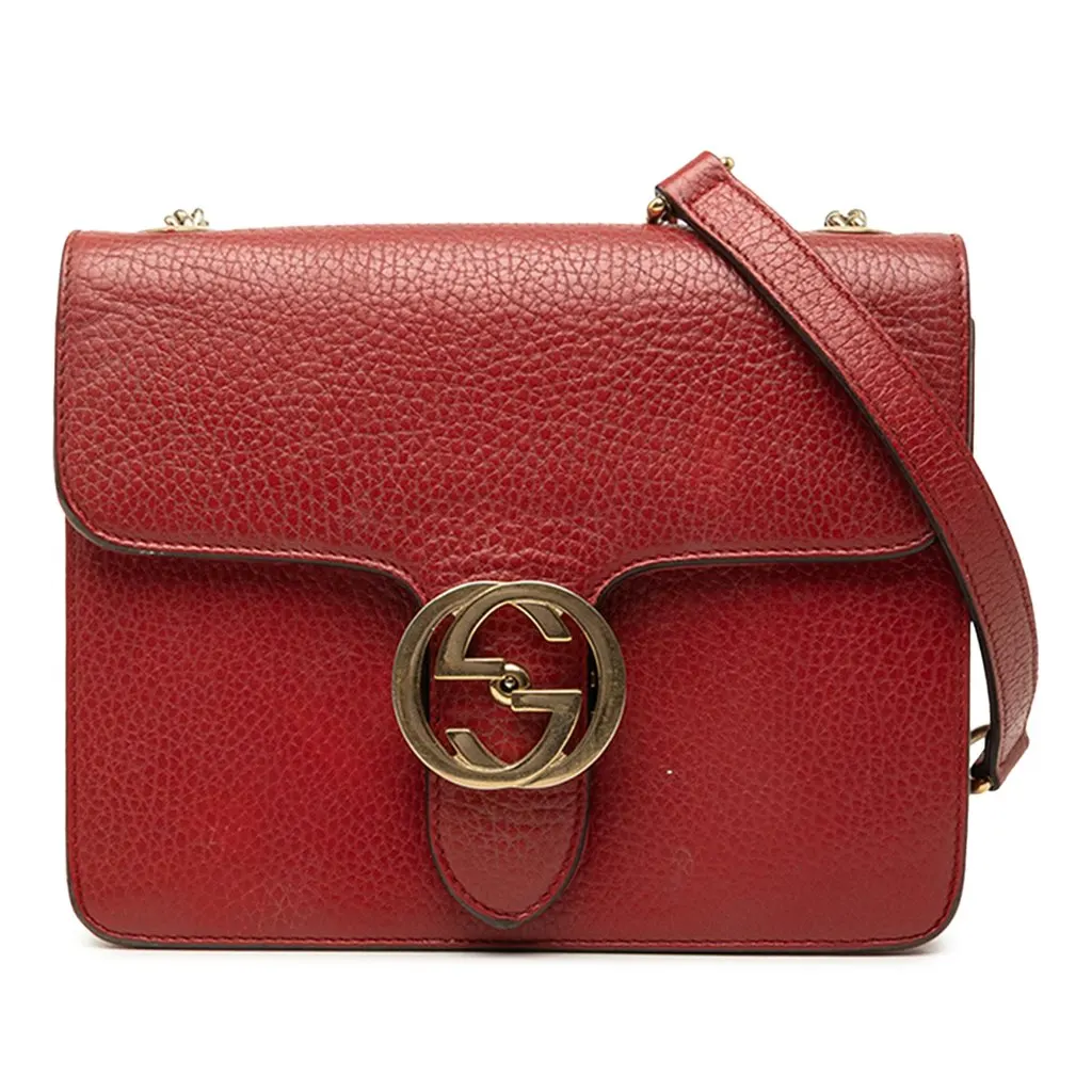 Gucci Small Dollar Calfskin Interlocking G Crossbody Red Leather Very good - Front View