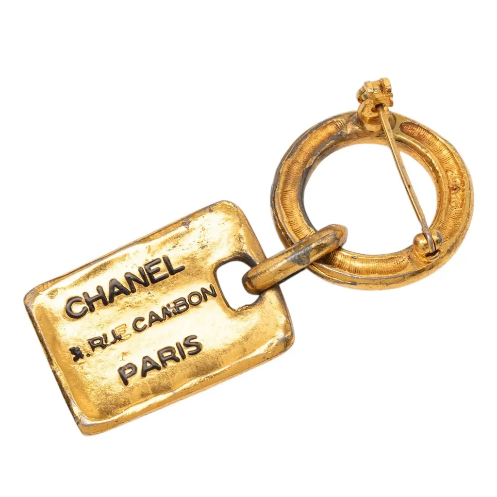 Chanel Gold Plated Rue Cambon Tag Brooch Gold Metal Very good - Back View