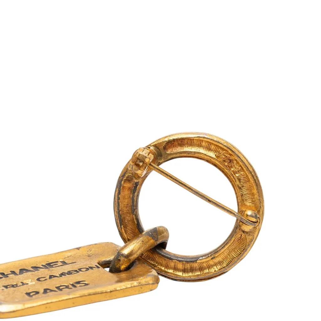 Chanel Gold Plated Rue Cambon Tag Brooch Gold Metal Very good - Box View